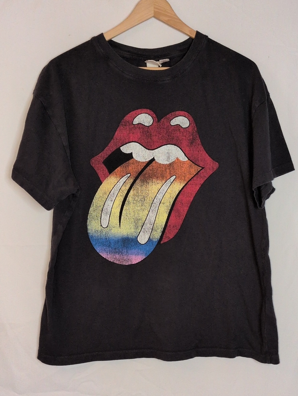 H&M Black Short-Sleeve Tee with Rainbow Tongue Graphic